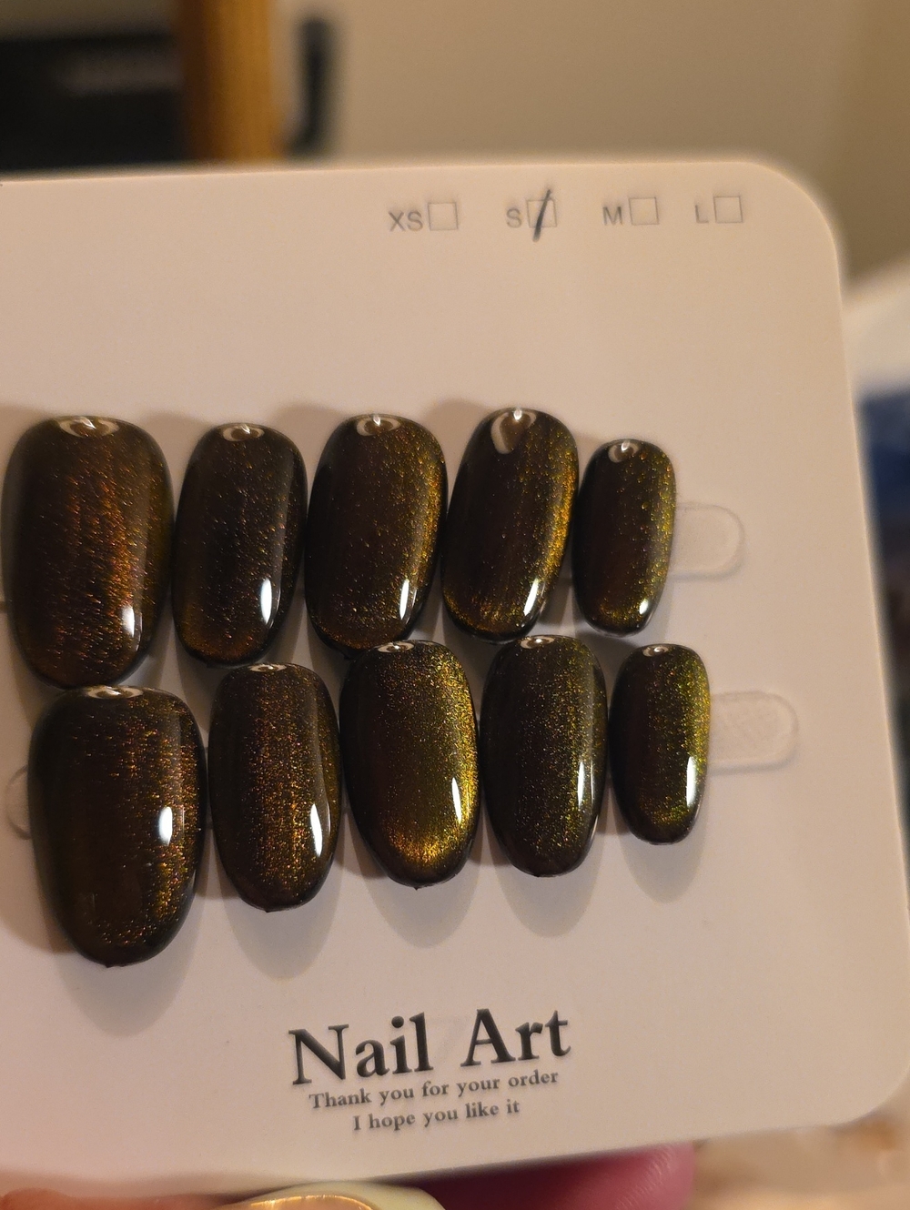Press-On Nail Set - Shimmering Olive Green Nails Size Small
